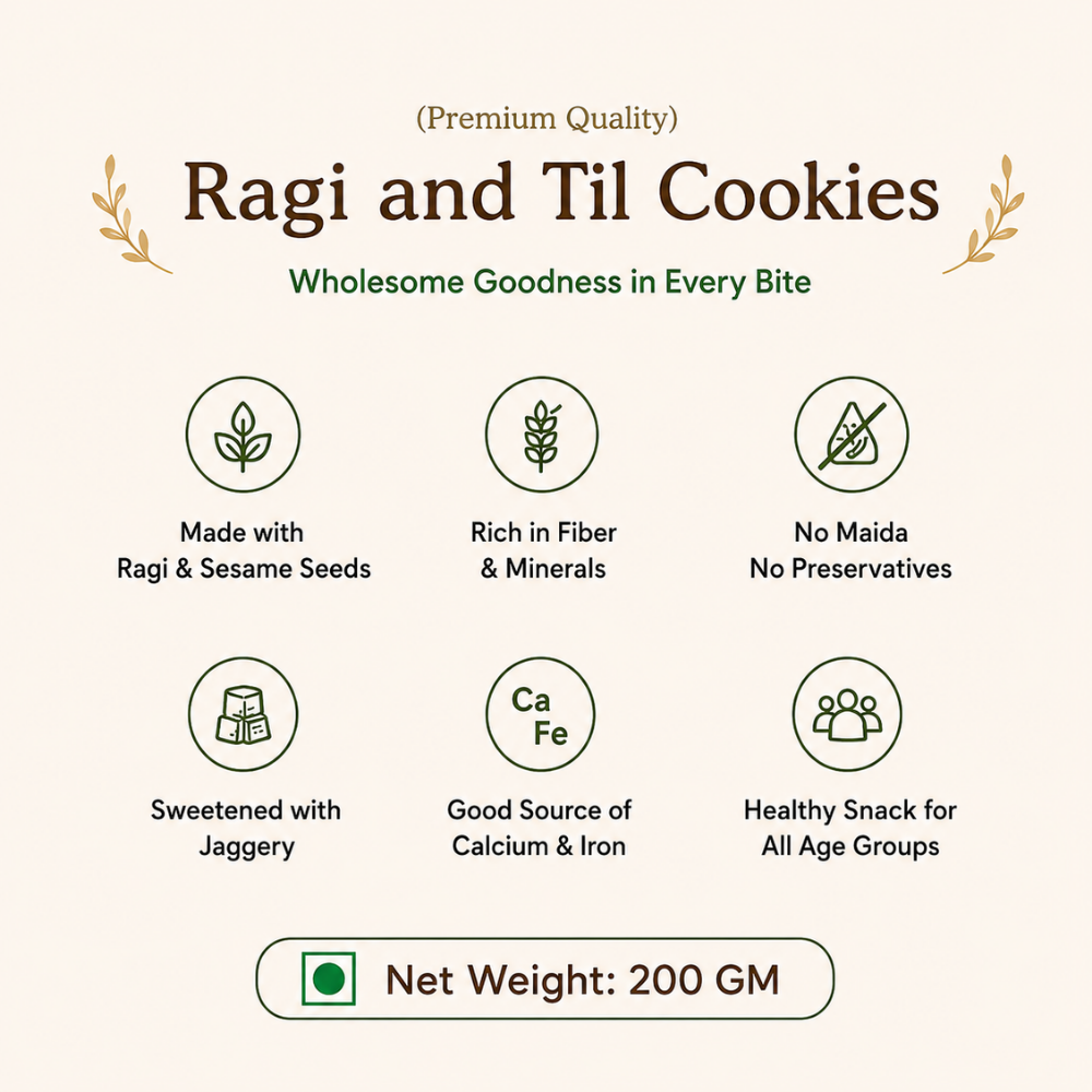 Ragi and Til Cookies | Healthy Finger Millet & Sesame Cookies | Crunchy Snack | 200g - Image 5