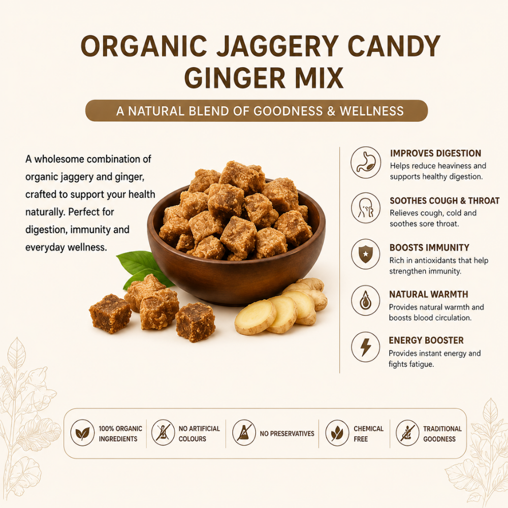 Organic Jaggery Candy Ginger Mix 250g | Natural Desi Gur Ginger Candy | Traditional Sweet & Spicy Snack - Image 4