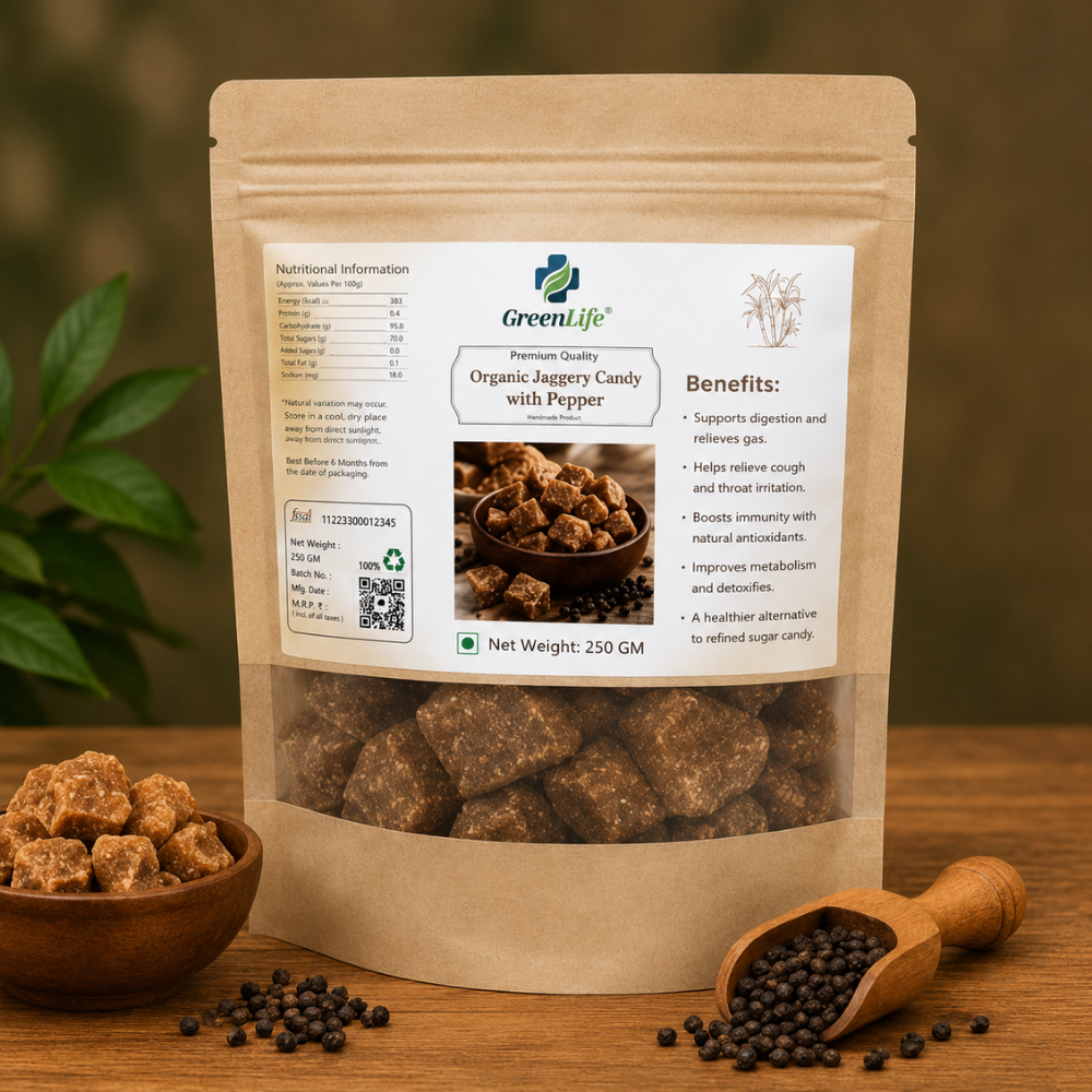 Organic Jaggery Candy with Pepper 250g | Natural Desi Gur Pepper Candy | Traditional Sweet & Spicy Snack