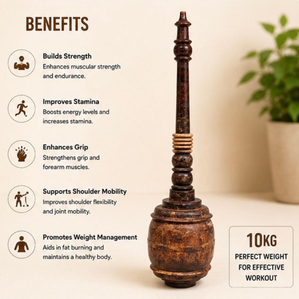 Wooden Hanuman Gada Mugdar for Akhada, Traditional Indian Strength Training Club for Exercise & Muscle Workout | 10 Kg - Image 4