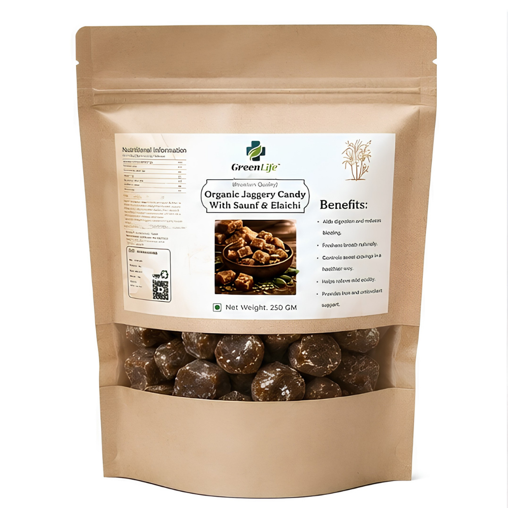 Organic Jaggery Candy with Saunf & Elaichi 250g | Natural Desi Gur Candy | Traditional Sweet & Refreshing Mouth Freshener Snack - Image 2