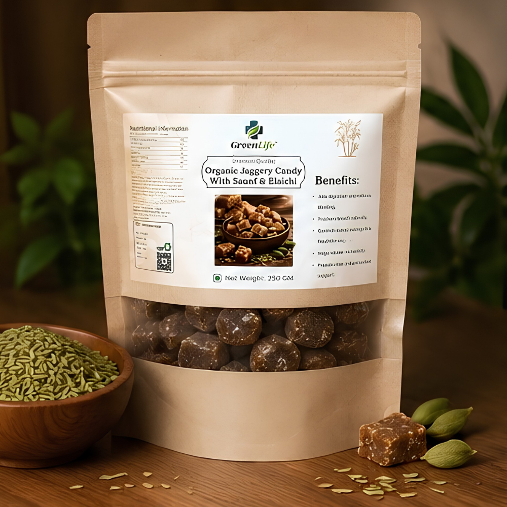 Organic Jaggery Candy with Saunf & Elaichi 250g | Natural Desi Gur Candy | Traditional Sweet & Refreshing Mouth Freshener Snack