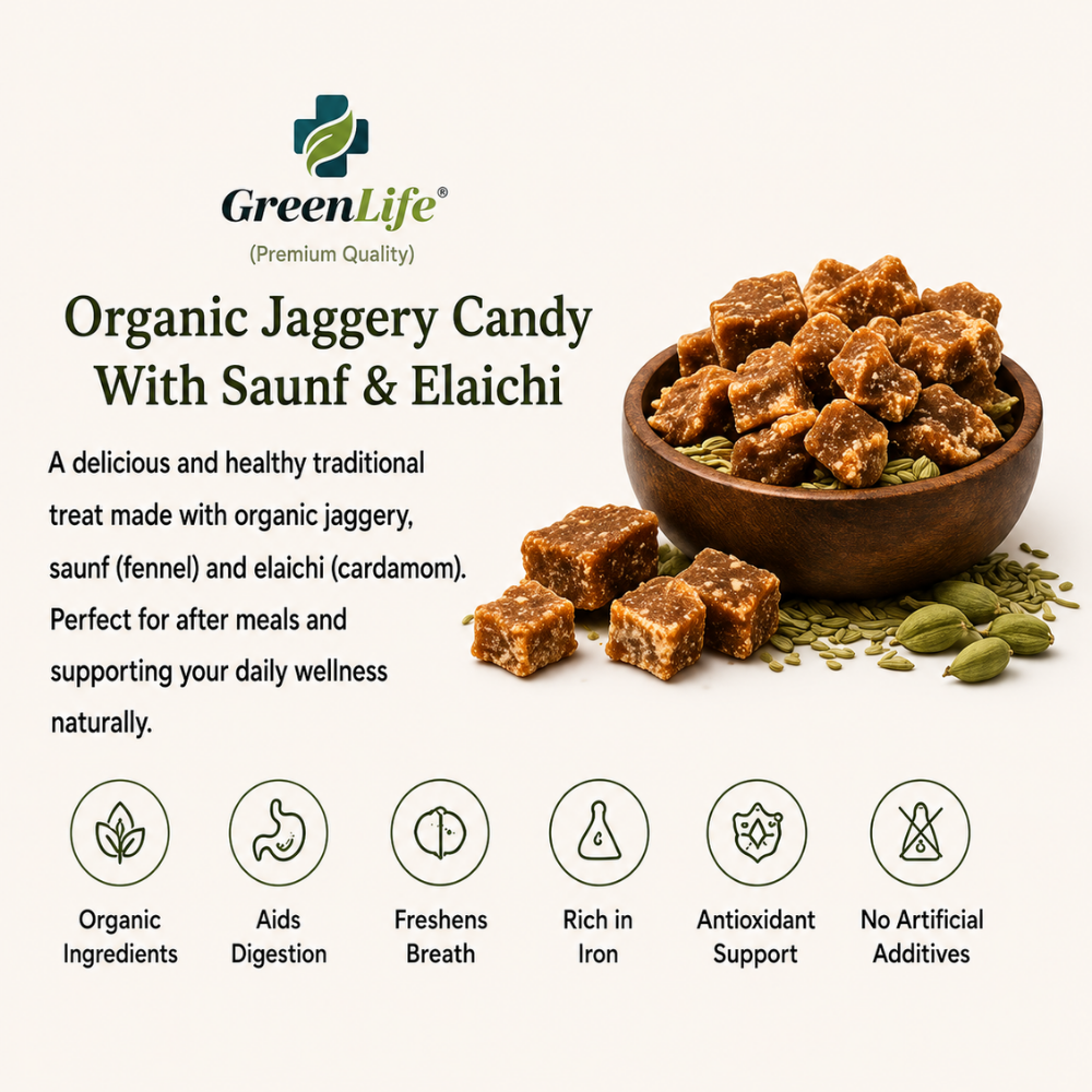Organic Jaggery Candy with Saunf & Elaichi 250g | Natural Desi Gur Candy | Traditional Sweet & Refreshing Mouth Freshener Snack - Image 4