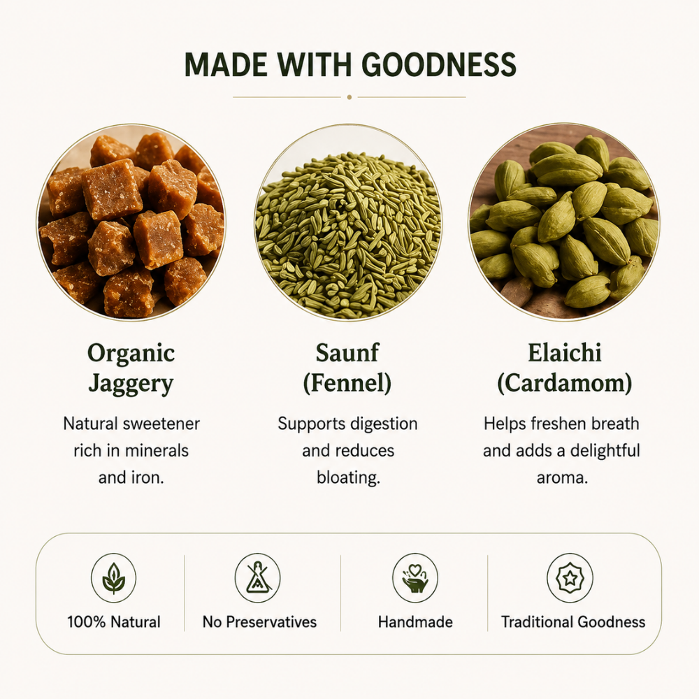 Organic Jaggery Candy with Saunf & Elaichi 250g | Natural Desi Gur Candy | Traditional Sweet & Refreshing Mouth Freshener Snack - Image 5
